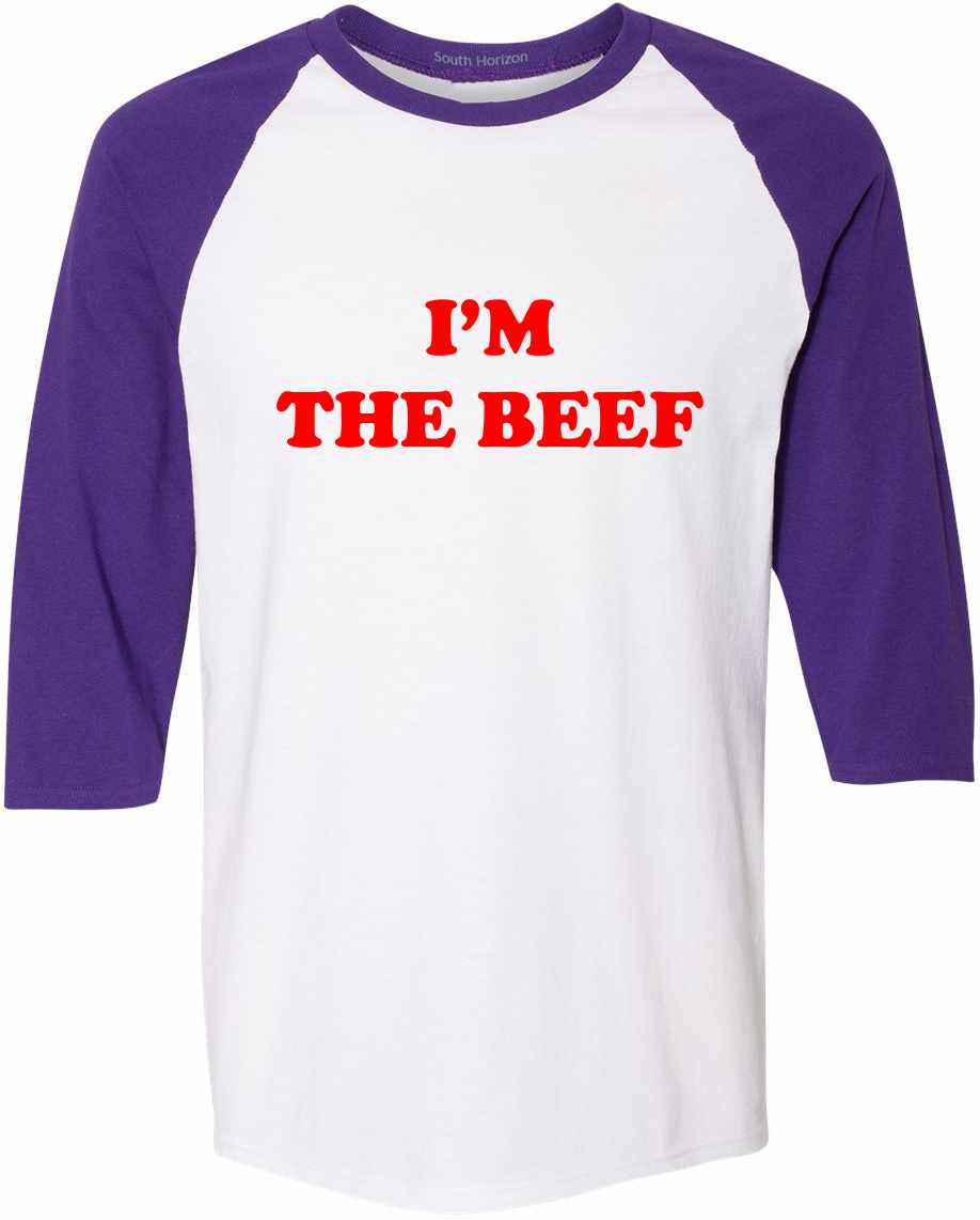 I'm The Beef Baseball Shirt - White/Purple / Adult-SM - White/Purple / Adult-MD - White/Purple / Adult-LG - White/Purple / Adult-XL - White/Purple / Adult-2X - White/Purple / Adult-3X