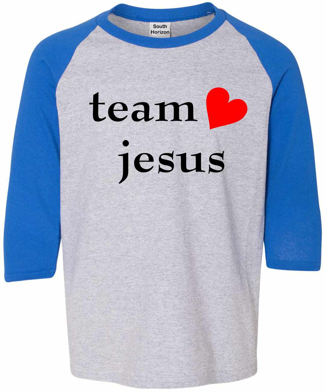 Team Jesus (heart) on Youth Baseball Shirt (#1163-212)