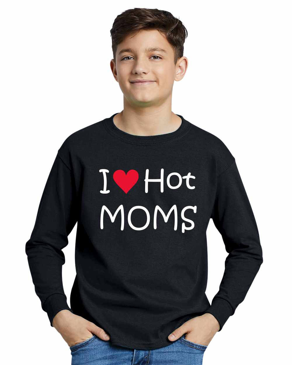 I LOVE HOT MOMS on Youth Long Sleeve Shirt