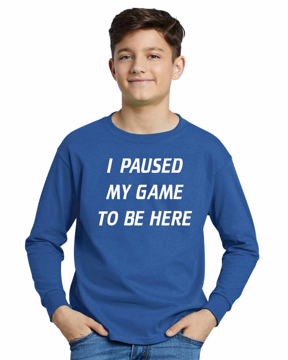 I Paused My Game to Be Here on Youth Long Sleeve Shirt (#970-203)